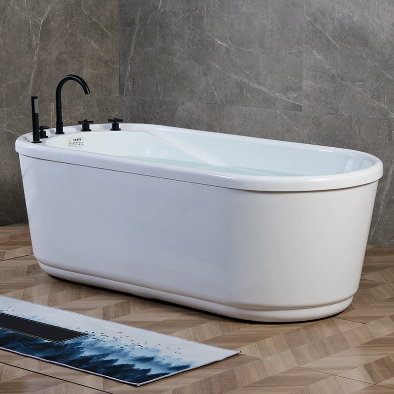 Modern Freestanding Bathtub Acrylic White Bathtub , 28.35-inch Wide (Board not Included) Tub with Black 5-Piece Set Clearhalo 'Bathroom Remodel & Bathroom Fixtures' 'Bathtubs' 'Home Improvement' 'home_improvement' 'home_improvement_bathtubs' 'Showers & Bathtubs' 6975030