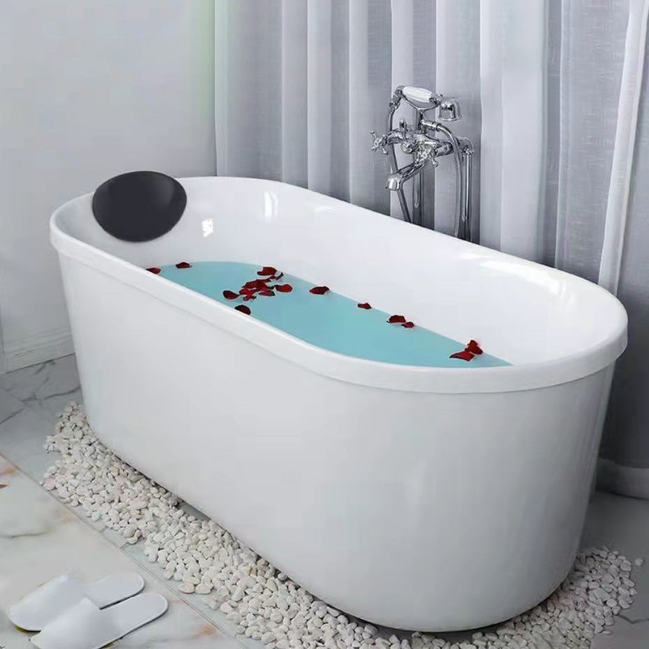 Freestanding Soaking Bath Back to Wall Modern White Bathtub With Faucet White Tub with Pillow Clearhalo 'Bathroom Remodel & Bathroom Fixtures' 'Bathtubs' 'Home Improvement' 'home_improvement' 'home_improvement_bathtubs' 'Showers & Bathtubs' 6975045