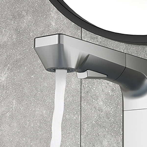 Modern Lever Handles Sink Faucet With Digital Display Square Brass Bathroom Sink Faucet Clearhalo 'Bathroom Remodel & Bathroom Fixtures' 'Bathroom Sink Faucets' 'Bathroom Sinks & Faucet Components' 'bathroom_sink_faucets' 'Home Improvement' 'home_improvement' 'home_improvement_bathroom_sink_faucets' 6976506