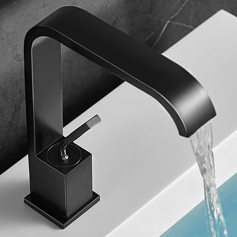 Waterfall Spout Widespread Lavatory Faucet Modern Metal Widespread Sink Faucet Black 8.3" Clearhalo 'Bathroom Remodel & Bathroom Fixtures' 'Bathroom Sink Faucets' 'Bathroom Sinks & Faucet Components' 'bathroom_sink_faucets' 'Home Improvement' 'home_improvement' 'home_improvement_bathroom_sink_faucets' 6976528