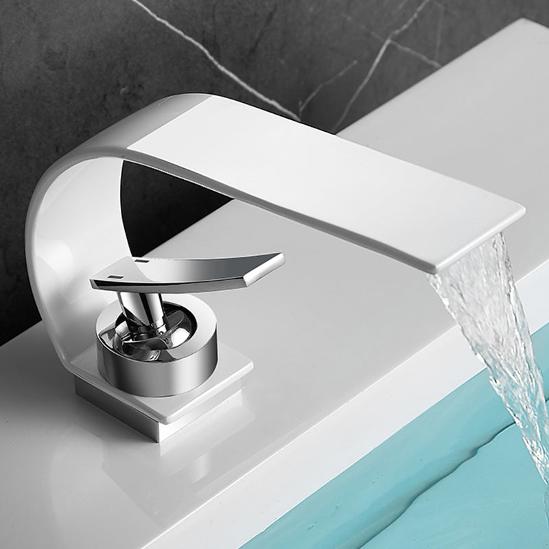 Waterfall Spout Widespread Lavatory Faucet Modern Metal Widespread Sink Faucet White 5.1" Clearhalo 'Bathroom Remodel & Bathroom Fixtures' 'Bathroom Sink Faucets' 'Bathroom Sinks & Faucet Components' 'bathroom_sink_faucets' 'Home Improvement' 'home_improvement' 'home_improvement_bathroom_sink_faucets' 6976542