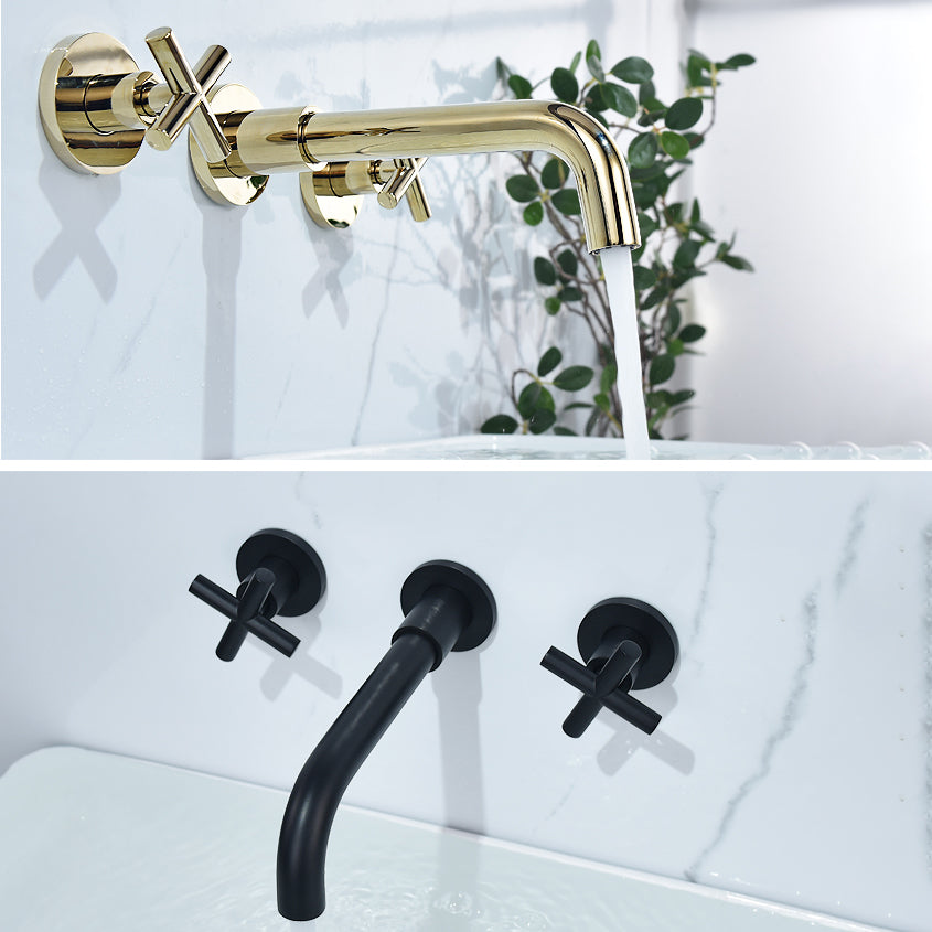 Traditioal Brass Roman Tub Faucet with 2 Cross Handles Tub Faucet Clearhalo 'Bathroom Remodel & Bathroom Fixtures' 'Bathroom Sink Faucets' 'Bathroom Sinks & Faucet Components' 'bathroom_sink_faucets' 'Home Improvement' 'home_improvement' 'home_improvement_bathroom_sink_faucets' 6976576