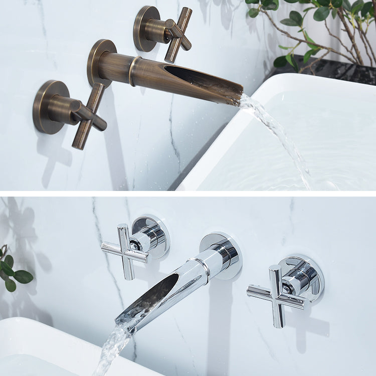 Traditioal Brass Roman Tub Faucet with 2 Cross Handles Tub Faucet Clearhalo 'Bathroom Remodel & Bathroom Fixtures' 'Bathroom Sink Faucets' 'Bathroom Sinks & Faucet Components' 'bathroom_sink_faucets' 'Home Improvement' 'home_improvement' 'home_improvement_bathroom_sink_faucets' 6976577