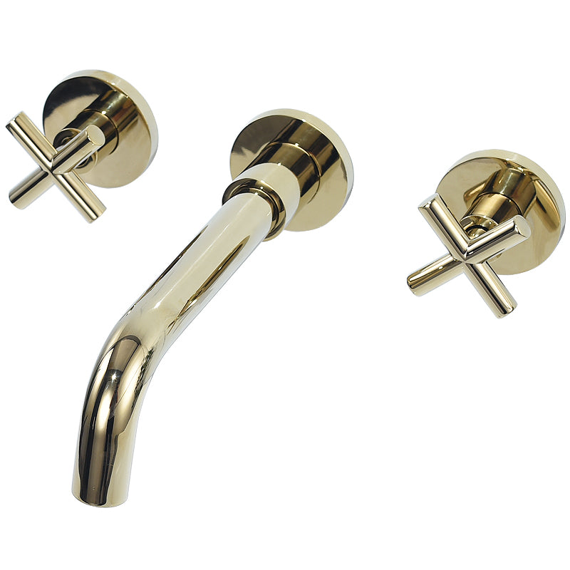 Traditioal Brass Roman Tub Faucet with 2 Cross Handles Tub Faucet Light Gold Pipe Clearhalo 'Bathroom Remodel & Bathroom Fixtures' 'Bathroom Sink Faucets' 'Bathroom Sinks & Faucet Components' 'bathroom_sink_faucets' 'Home Improvement' 'home_improvement' 'home_improvement_bathroom_sink_faucets' 6976582