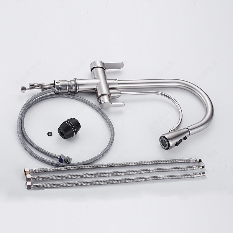 1 Hole Kitchen Faucets Metal Pulldown Sprayer Kitchen Faucet with Double Handles Clearhalo 'Home Improvement' 'home_improvement' 'home_improvement_kitchen_faucets' 'Kitchen Faucets' 'Kitchen Remodel & Kitchen Fixtures' 'Kitchen Sinks & Faucet Components' 'kitchen_faucets' 6976616