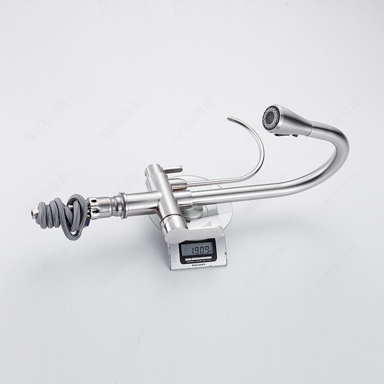 1 Hole Kitchen Faucets Metal Pulldown Sprayer Kitchen Faucet with Double Handles Clearhalo 'Home Improvement' 'home_improvement' 'home_improvement_kitchen_faucets' 'Kitchen Faucets' 'Kitchen Remodel & Kitchen Fixtures' 'Kitchen Sinks & Faucet Components' 'kitchen_faucets' 6976617