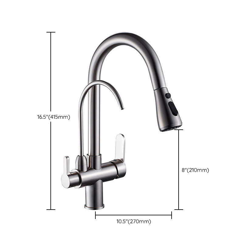 1 Hole Kitchen Faucets Metal Pulldown Sprayer Kitchen Faucet with Double Handles Clearhalo 'Home Improvement' 'home_improvement' 'home_improvement_kitchen_faucets' 'Kitchen Faucets' 'Kitchen Remodel & Kitchen Fixtures' 'Kitchen Sinks & Faucet Components' 'kitchen_faucets' 6976620
