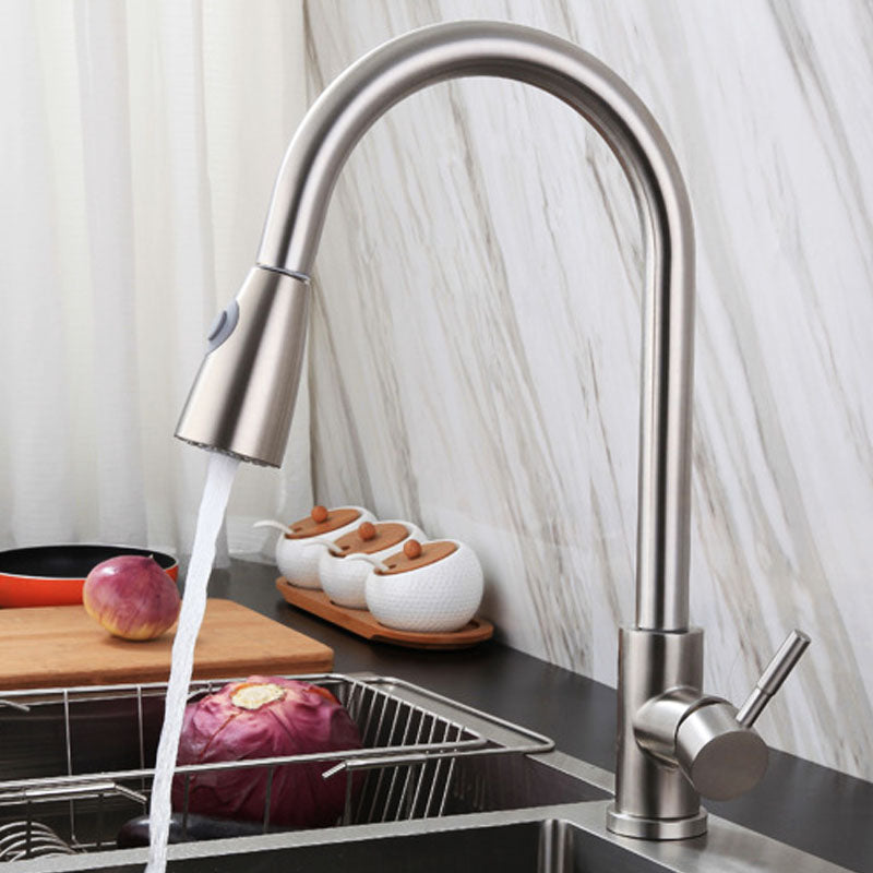 Contemporary High Arch Kitchen Sink Faucet 304 Stainless Steel Swivel Spout Faucet Clearhalo 'Home Improvement' 'home_improvement' 'home_improvement_kitchen_faucets' 'Kitchen Faucets' 'Kitchen Remodel & Kitchen Fixtures' 'Kitchen Sinks & Faucet Components' 'kitchen_faucets' 6976621