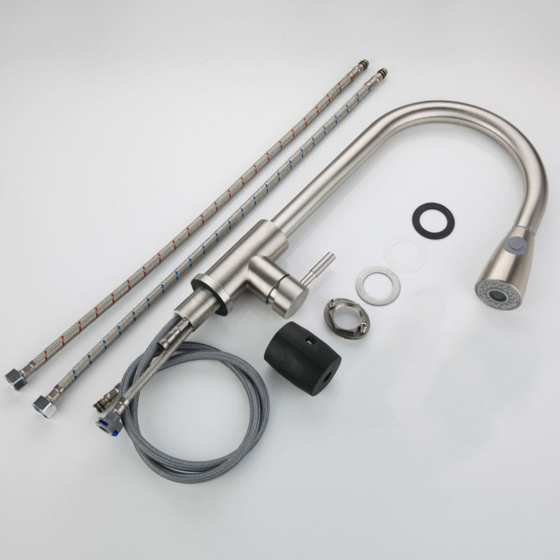 Contemporary High Arch Kitchen Sink Faucet 304 Stainless Steel Swivel Spout Faucet Clearhalo 'Home Improvement' 'home_improvement' 'home_improvement_kitchen_faucets' 'Kitchen Faucets' 'Kitchen Remodel & Kitchen Fixtures' 'Kitchen Sinks & Faucet Components' 'kitchen_faucets' 6976623