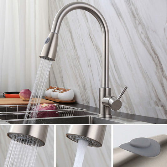 Contemporary High Arch Kitchen Sink Faucet 304 Stainless Steel Swivel Spout Faucet Clearhalo 'Home Improvement' 'home_improvement' 'home_improvement_kitchen_faucets' 'Kitchen Faucets' 'Kitchen Remodel & Kitchen Fixtures' 'Kitchen Sinks & Faucet Components' 'kitchen_faucets' 6976628