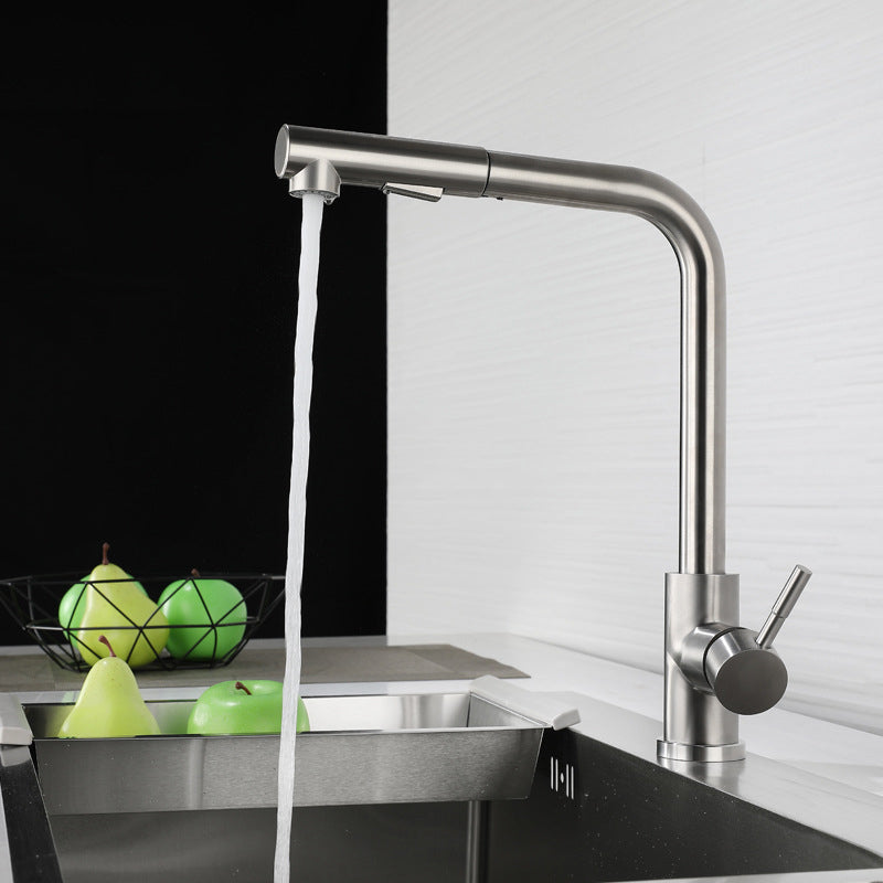 Kitchen Faucet Rod Handle Cold and Hot Controlled Kitchen Faucet Silver Clearhalo 'Home Improvement' 'home_improvement' 'home_improvement_kitchen_faucets' 'Kitchen Faucets' 'Kitchen Remodel & Kitchen Fixtures' 'Kitchen Sinks & Faucet Components' 'kitchen_faucets' 6976630