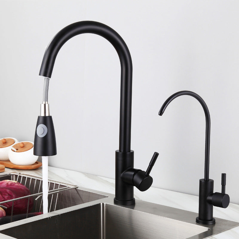 Kitchen Faucet Cold and Hot Controlled Rod Handle Stainless Black Kitchen Faucet Clearhalo 'Home Improvement' 'home_improvement' 'home_improvement_kitchen_faucets' 'Kitchen Faucets' 'Kitchen Remodel & Kitchen Fixtures' 'Kitchen Sinks & Faucet Components' 'kitchen_faucets' 6976653