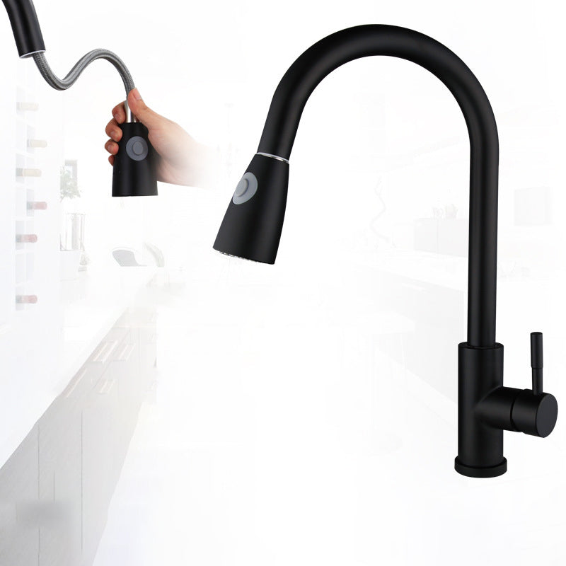 Kitchen Faucet Cold and Hot Controlled Rod Handle Stainless Black Kitchen Faucet Clearhalo 'Home Improvement' 'home_improvement' 'home_improvement_kitchen_faucets' 'Kitchen Faucets' 'Kitchen Remodel & Kitchen Fixtures' 'Kitchen Sinks & Faucet Components' 'kitchen_faucets' 6976655