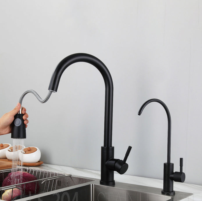 Kitchen Faucet Cold and Hot Controlled Rod Handle Stainless Black Kitchen Faucet Clearhalo 'Home Improvement' 'home_improvement' 'home_improvement_kitchen_faucets' 'Kitchen Faucets' 'Kitchen Remodel & Kitchen Fixtures' 'Kitchen Sinks & Faucet Components' 'kitchen_faucets' 6976656