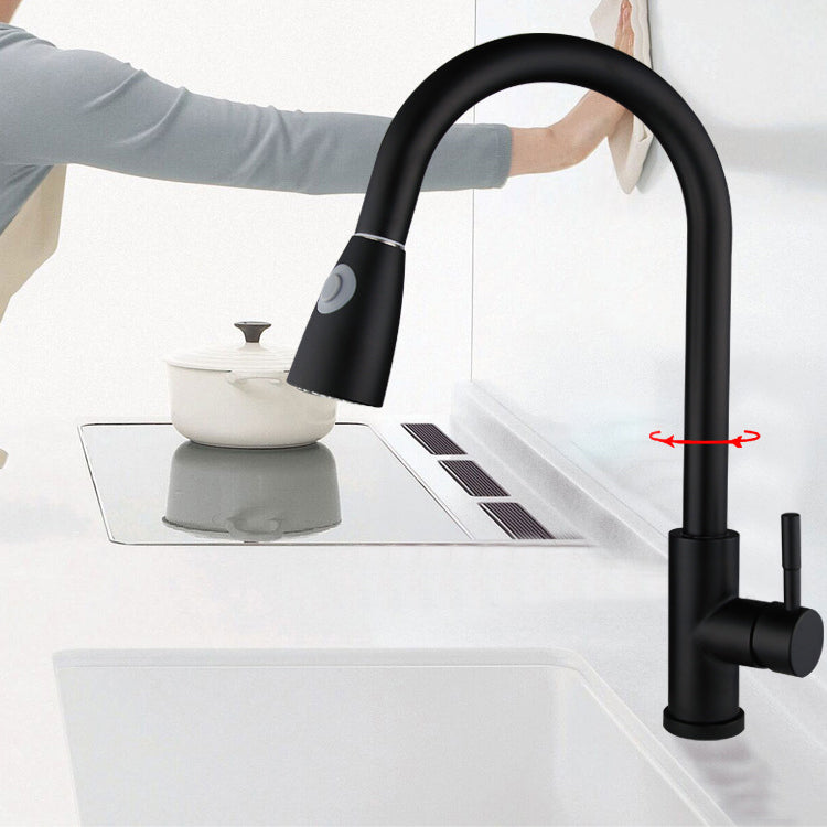 Kitchen Faucet Cold and Hot Controlled Rod Handle Stainless Black Kitchen Faucet Clearhalo 'Home Improvement' 'home_improvement' 'home_improvement_kitchen_faucets' 'Kitchen Faucets' 'Kitchen Remodel & Kitchen Fixtures' 'Kitchen Sinks & Faucet Components' 'kitchen_faucets' 6976657