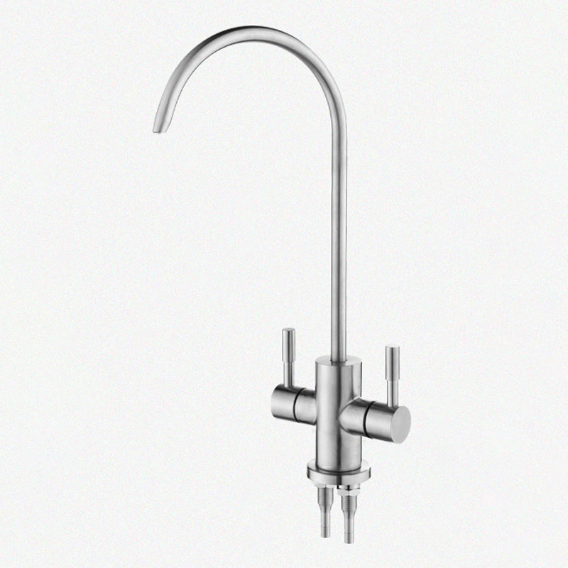 Stainless Steel Kitchen Faucet with Handle Gooseneck Standard Kitchen Faucets Double Handle Clearhalo 'Home Improvement' 'home_improvement' 'home_improvement_kitchen_faucets' 'Kitchen Faucets' 'Kitchen Remodel & Kitchen Fixtures' 'Kitchen Sinks & Faucet Components' 'kitchen_faucets' 6976697