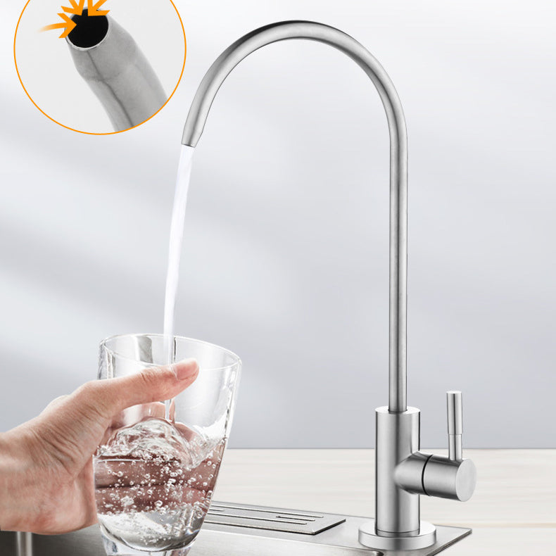 Stainless Steel Kitchen Faucet with Handle Gooseneck Standard Kitchen Faucets Clearhalo 'Home Improvement' 'home_improvement' 'home_improvement_kitchen_faucets' 'Kitchen Faucets' 'Kitchen Remodel & Kitchen Fixtures' 'Kitchen Sinks & Faucet Components' 'kitchen_faucets' 6976703