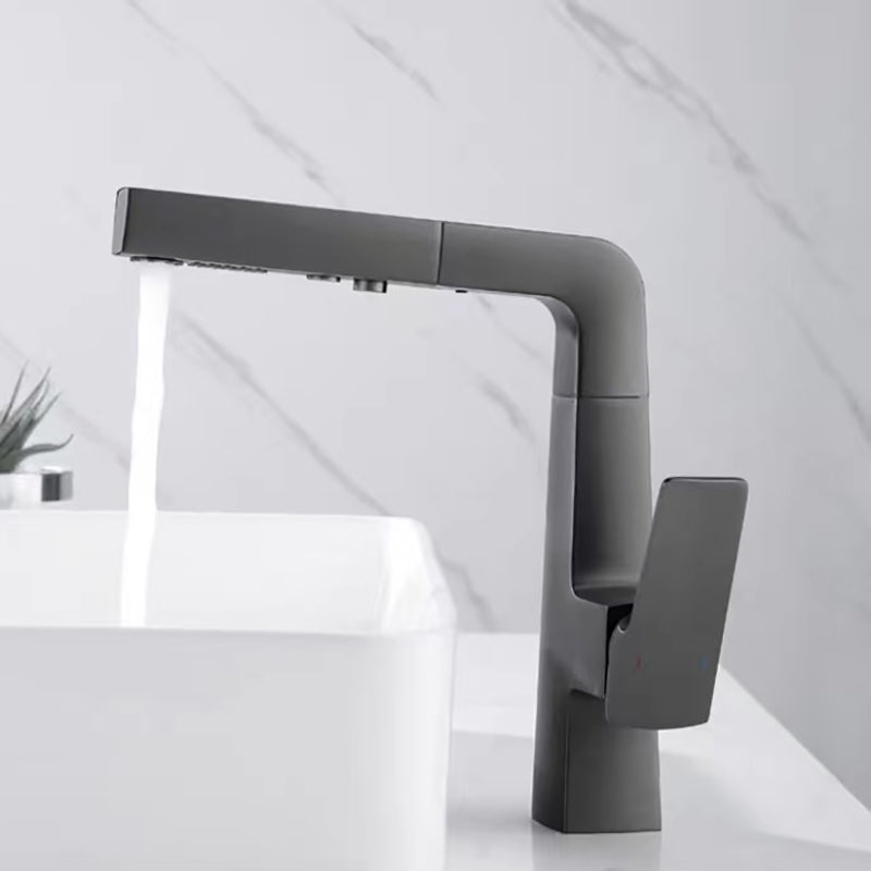 Lever Handles Basin Lavatory Faucet Modern Vanity Sink Faucet Grey 10.2" Clearhalo 'Bathroom Remodel & Bathroom Fixtures' 'Bathroom Sink Faucets' 'Bathroom Sinks & Faucet Components' 'bathroom_sink_faucets' 'Home Improvement' 'home_improvement' 'home_improvement_bathroom_sink_faucets' 6977681