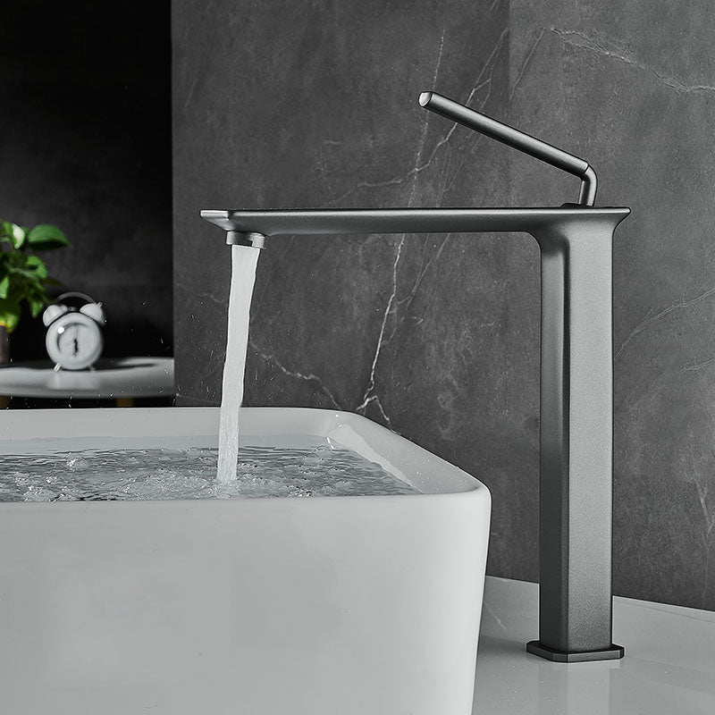 Modern Basin Lavatory Faucet Single Handle Low Arc Bathroom Faucet Grey 11" Clearhalo 'Bathroom Remodel & Bathroom Fixtures' 'Bathroom Sink Faucets' 'Bathroom Sinks & Faucet Components' 'bathroom_sink_faucets' 'Home Improvement' 'home_improvement' 'home_improvement_bathroom_sink_faucets' 6977722