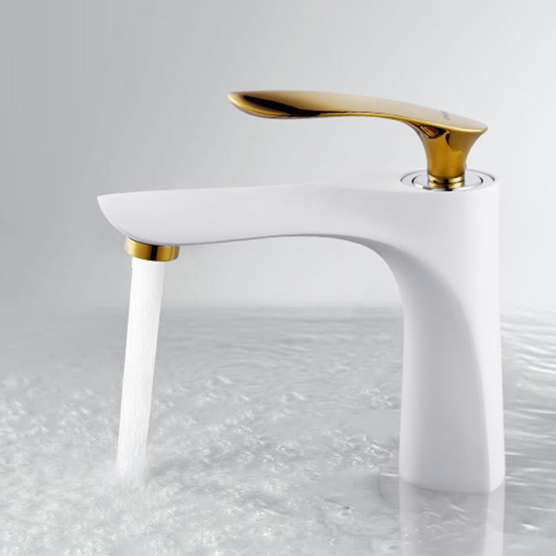 Modern Brass Bathroom Sink Faucet Lever Handles Sink Faucet with 1 Hole White Low Style Square Clearhalo 'Bathroom Remodel & Bathroom Fixtures' 'Bathroom Sink Faucets' 'Bathroom Sinks & Faucet Components' 'bathroom_sink_faucets' 'Home Improvement' 'home_improvement' 'home_improvement_bathroom_sink_faucets' 6977747