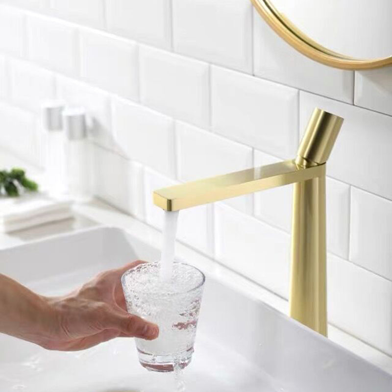 Knob Handle Square Sink Faucet Brass Bathroom Sink Faucet with 1 Hole Gold Tall Clearhalo 'Bathroom Remodel & Bathroom Fixtures' 'Bathroom Sink Faucets' 'Bathroom Sinks & Faucet Components' 'bathroom_sink_faucets' 'Home Improvement' 'home_improvement' 'home_improvement_bathroom_sink_faucets' 6977799