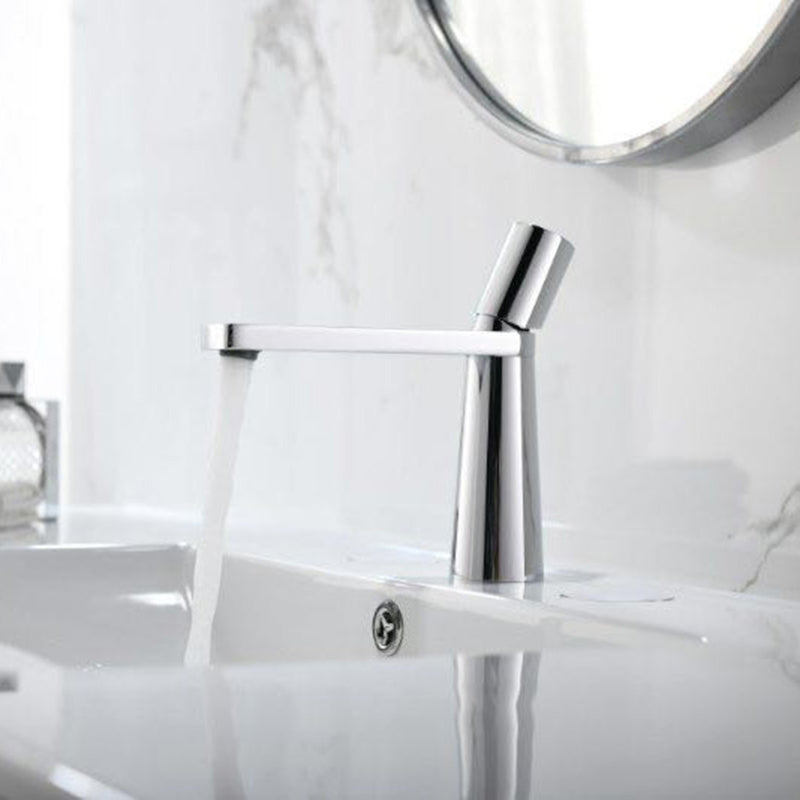 Knob Handle Square Sink Faucet Brass Bathroom Sink Faucet with 1 Hole Silver Short Clearhalo 'Bathroom Remodel & Bathroom Fixtures' 'Bathroom Sink Faucets' 'Bathroom Sinks & Faucet Components' 'bathroom_sink_faucets' 'Home Improvement' 'home_improvement' 'home_improvement_bathroom_sink_faucets' 6977802