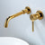 Lever Handles Wall Mounted Bathroom Faucet High-Arc Lavatory Faucet Gold Clearhalo 'Bathroom Remodel & Bathroom Fixtures' 'Bathroom Sink Faucets' 'Bathroom Sinks & Faucet Components' 'bathroom_sink_faucets' 'Home Improvement' 'home_improvement' 'home_improvement_bathroom_sink_faucets' 6977809