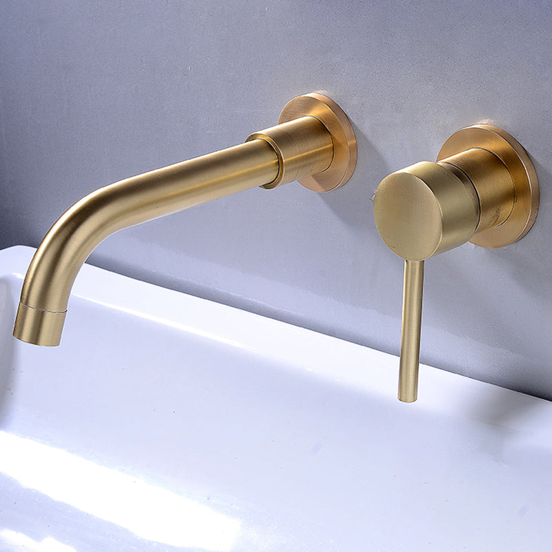 Lever Handles Wall Mounted Bathroom Faucet High-Arc Lavatory Faucet Rose Gold Clearhalo 'Bathroom Remodel & Bathroom Fixtures' 'Bathroom Sink Faucets' 'Bathroom Sinks & Faucet Components' 'bathroom_sink_faucets' 'Home Improvement' 'home_improvement' 'home_improvement_bathroom_sink_faucets' 6977810