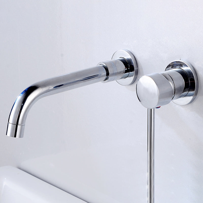 Lever Handles Wall Mounted Bathroom Faucet High-Arc Lavatory Faucet Silver Clearhalo 'Bathroom Remodel & Bathroom Fixtures' 'Bathroom Sink Faucets' 'Bathroom Sinks & Faucet Components' 'bathroom_sink_faucets' 'Home Improvement' 'home_improvement' 'home_improvement_bathroom_sink_faucets' 6977816