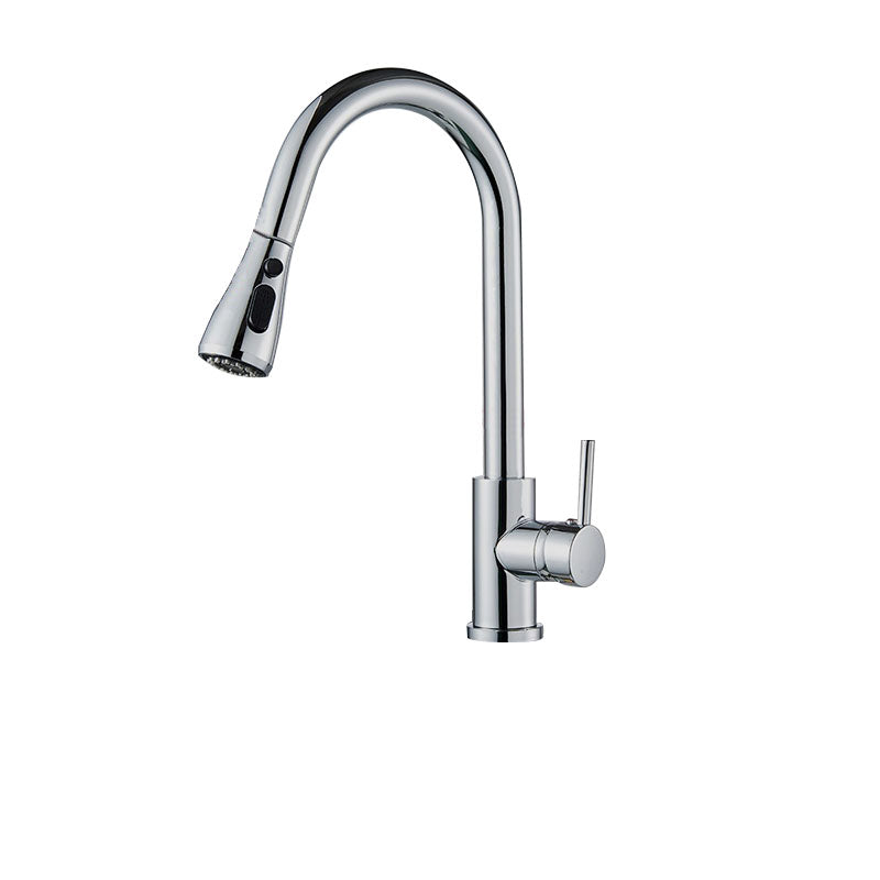 Contemporary Gooseneck Faucet One Handle Kitchen Faucet High Arch Water Filler Stainless Steel Silver One-click Water Stop Clearhalo 'Home Improvement' 'home_improvement' 'home_improvement_kitchen_faucets' 'Kitchen Faucets' 'Kitchen Remodel & Kitchen Fixtures' 'Kitchen Sinks & Faucet Components' 'kitchen_faucets' 6977843