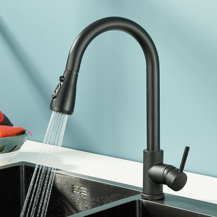 Contemporary Gooseneck Faucet One Handle Kitchen Faucet High Arch Water Filler Stainless Steel Black One-click Water Stop Clearhalo 'Home Improvement' 'home_improvement' 'home_improvement_kitchen_faucets' 'Kitchen Faucets' 'Kitchen Remodel & Kitchen Fixtures' 'Kitchen Sinks & Faucet Components' 'kitchen_faucets' 6977851