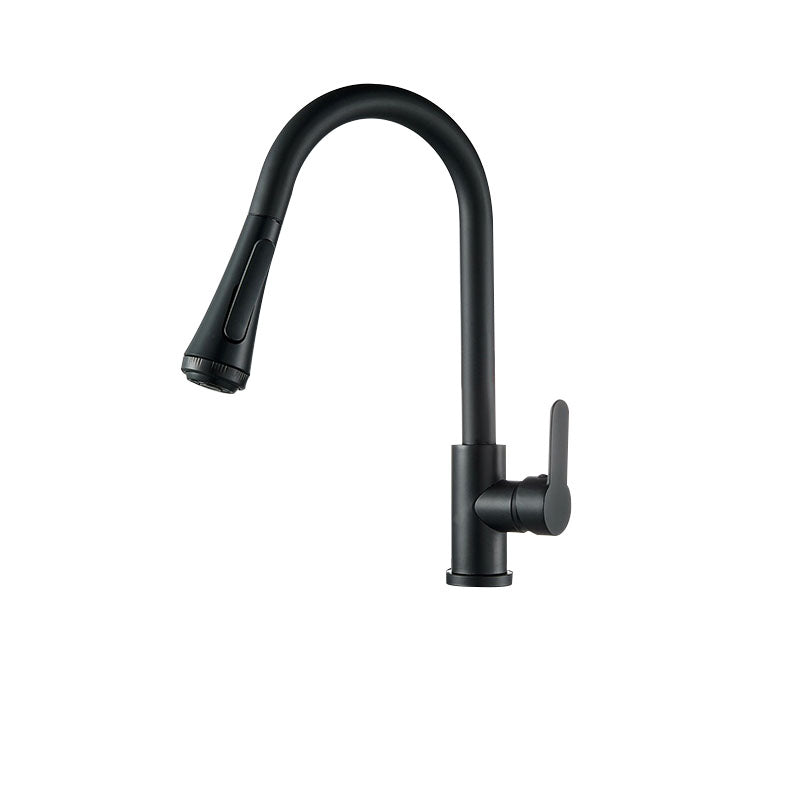 Contemporary Gooseneck Faucet One Handle Kitchen Faucet High Arch Water Filler Brass Black Four Mode Water Outlet Clearhalo 'Home Improvement' 'home_improvement' 'home_improvement_kitchen_faucets' 'Kitchen Faucets' 'Kitchen Remodel & Kitchen Fixtures' 'Kitchen Sinks & Faucet Components' 'kitchen_faucets' 6977852