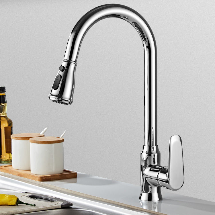 Modern Bridge Faucet Stainless Steel Pull down Sprayer with Supply Lines Kitchen Faucet Clearhalo 'Home Improvement' 'home_improvement' 'home_improvement_kitchen_faucets' 'Kitchen Faucets' 'Kitchen Remodel & Kitchen Fixtures' 'Kitchen Sinks & Faucet Components' 'kitchen_faucets' 6977874
