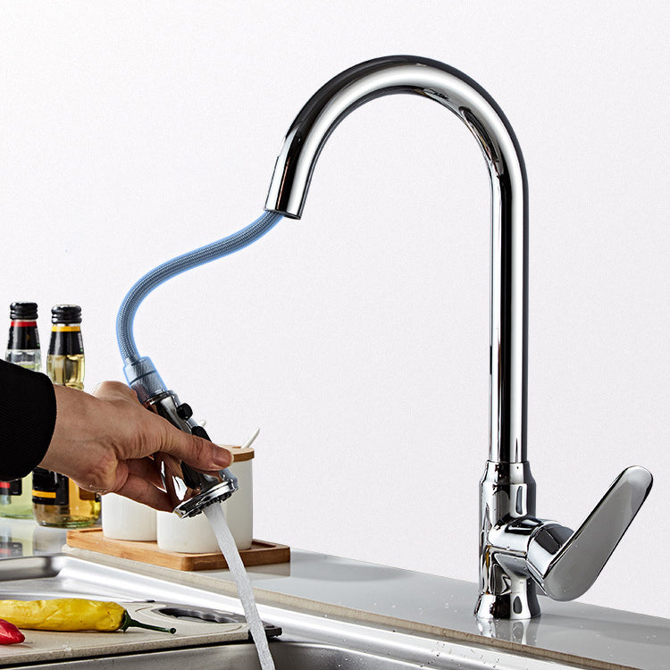 Modern Bridge Faucet Stainless Steel Pull down Sprayer with Supply Lines Kitchen Faucet Clearhalo 'Home Improvement' 'home_improvement' 'home_improvement_kitchen_faucets' 'Kitchen Faucets' 'Kitchen Remodel & Kitchen Fixtures' 'Kitchen Sinks & Faucet Components' 'kitchen_faucets' 6977878