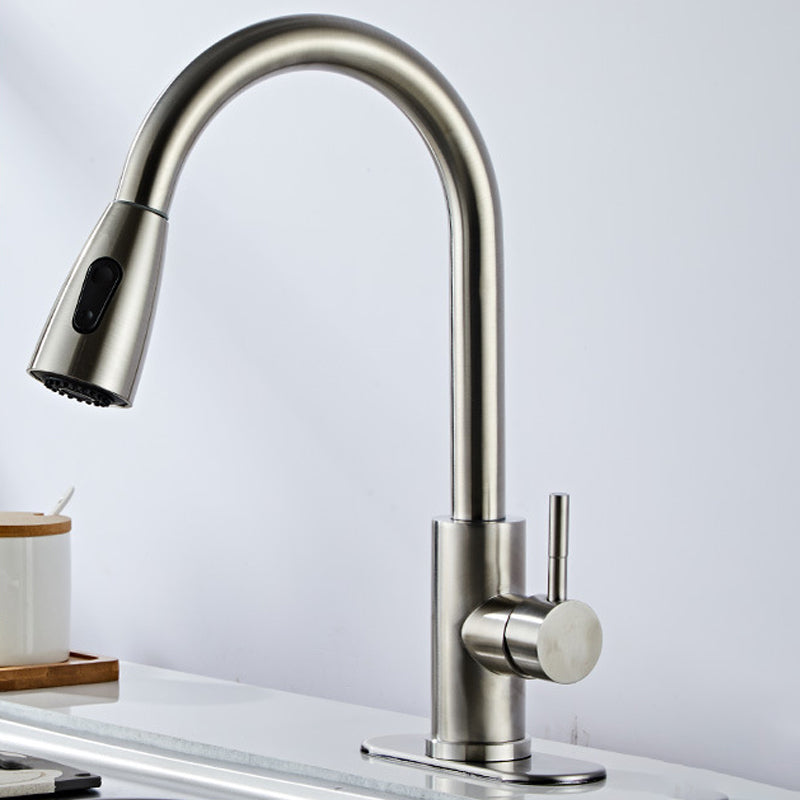 Modern Bridge Faucet Stainless Steel Pull down Sprayer with Supply Lines Kitchen Faucet Stainless Steel Gooseneck High Arc Clearhalo 'Home Improvement' 'home_improvement' 'home_improvement_kitchen_faucets' 'Kitchen Faucets' 'Kitchen Remodel & Kitchen Fixtures' 'Kitchen Sinks & Faucet Components' 'kitchen_faucets' 6977880