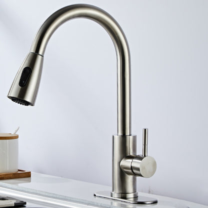 Modern Bridge Faucet Stainless Steel Pull down Sprayer with Supply Lines Kitchen Faucet Stainless Steel Gooseneck High Arc Clearhalo 'Home Improvement' 'home_improvement' 'home_improvement_kitchen_faucets' 'Kitchen Faucets' 'Kitchen Remodel & Kitchen Fixtures' 'Kitchen Sinks & Faucet Components' 'kitchen_faucets' 6977880