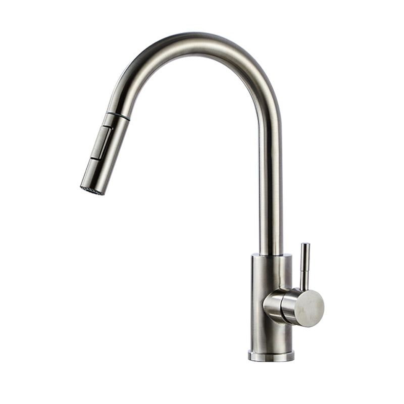 Modern Bridge Faucet Stainless Steel Pull down Sprayer with Supply Lines Kitchen Faucet Clearhalo 'Home Improvement' 'home_improvement' 'home_improvement_kitchen_faucets' 'Kitchen Faucets' 'Kitchen Remodel & Kitchen Fixtures' 'Kitchen Sinks & Faucet Components' 'kitchen_faucets' 6977883