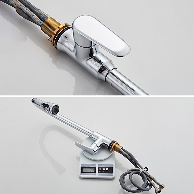 Modern Bridge Faucet Stainless Steel Pull down Sprayer with Supply Lines Kitchen Faucet Clearhalo 'Home Improvement' 'home_improvement' 'home_improvement_kitchen_faucets' 'Kitchen Faucets' 'Kitchen Remodel & Kitchen Fixtures' 'Kitchen Sinks & Faucet Components' 'kitchen_faucets' 6977890