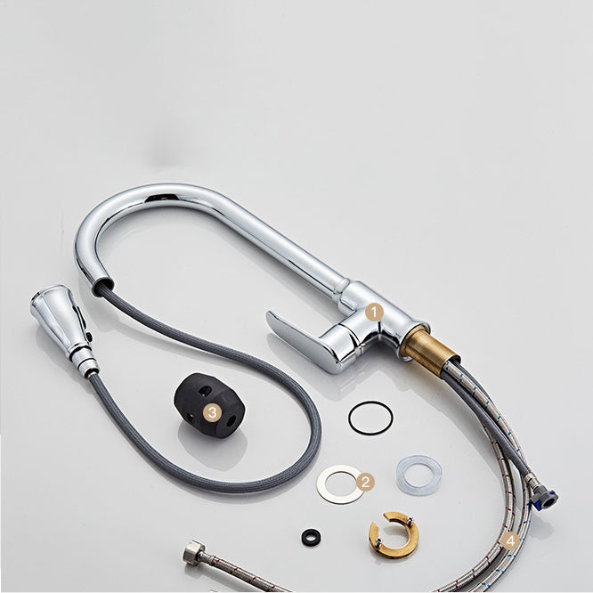 Modern Bridge Faucet Stainless Steel Pull down Sprayer with Supply Lines Kitchen Faucet Clearhalo 'Home Improvement' 'home_improvement' 'home_improvement_kitchen_faucets' 'Kitchen Faucets' 'Kitchen Remodel & Kitchen Fixtures' 'Kitchen Sinks & Faucet Components' 'kitchen_faucets' 6977891