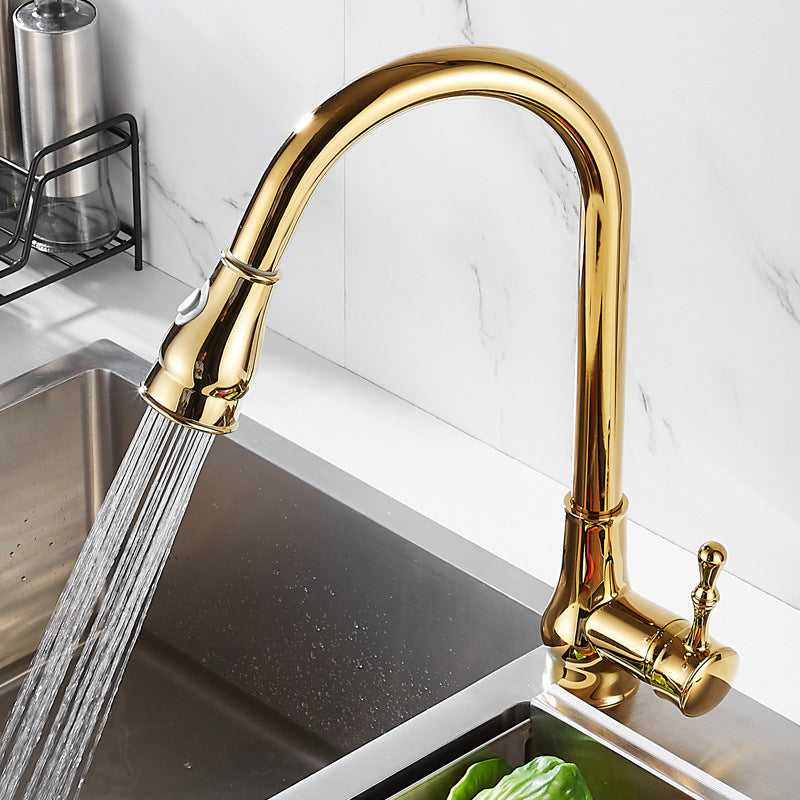 Brushed Gold Kitchen Sink Faucet High Arch Swivel Spout with Pull Out Sprayer Clearhalo 'Home Improvement' 'home_improvement' 'home_improvement_kitchen_faucets' 'Kitchen Faucets' 'Kitchen Remodel & Kitchen Fixtures' 'Kitchen Sinks & Faucet Components' 'kitchen_faucets' 6977898
