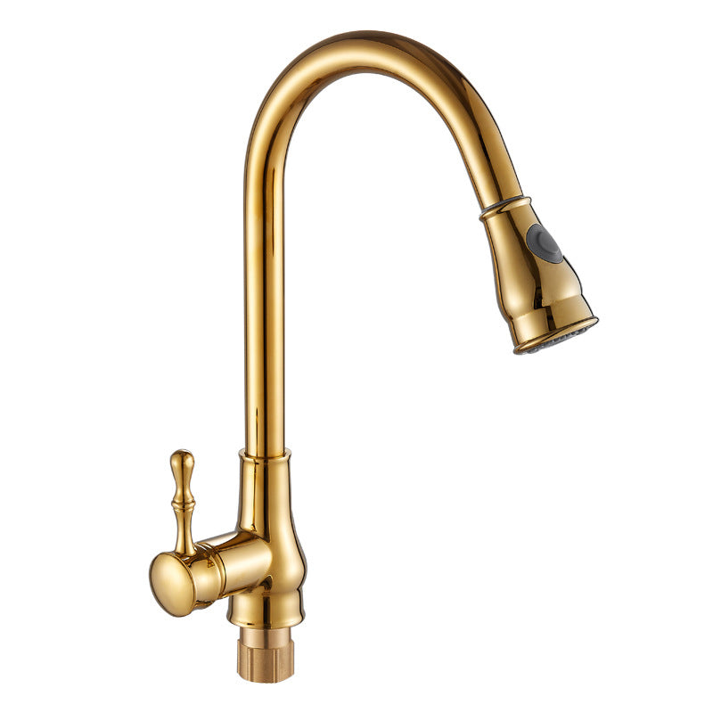 Brushed Gold Kitchen Sink Faucet High Arch Swivel Spout with Pull Out Sprayer Clearhalo 'Home Improvement' 'home_improvement' 'home_improvement_kitchen_faucets' 'Kitchen Faucets' 'Kitchen Remodel & Kitchen Fixtures' 'Kitchen Sinks & Faucet Components' 'kitchen_faucets' 6977901