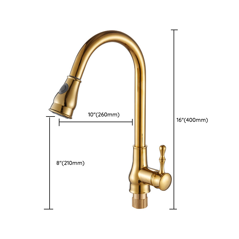 Brushed Gold Kitchen Sink Faucet High Arch Swivel Spout with Pull Out Sprayer Clearhalo 'Home Improvement' 'home_improvement' 'home_improvement_kitchen_faucets' 'Kitchen Faucets' 'Kitchen Remodel & Kitchen Fixtures' 'Kitchen Sinks & Faucet Components' 'kitchen_faucets' 6977905