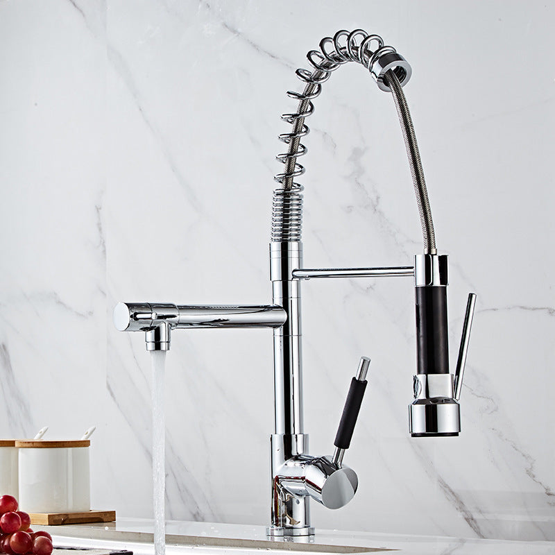 Contemporary Spring Spout Kitchen Sink Faucet Swivel Spout with Pull down Sprayer Clearhalo 'Home Improvement' 'home_improvement' 'home_improvement_kitchen_faucets' 'Kitchen Faucets' 'Kitchen Remodel & Kitchen Fixtures' 'Kitchen Sinks & Faucet Components' 'kitchen_faucets' 6977906