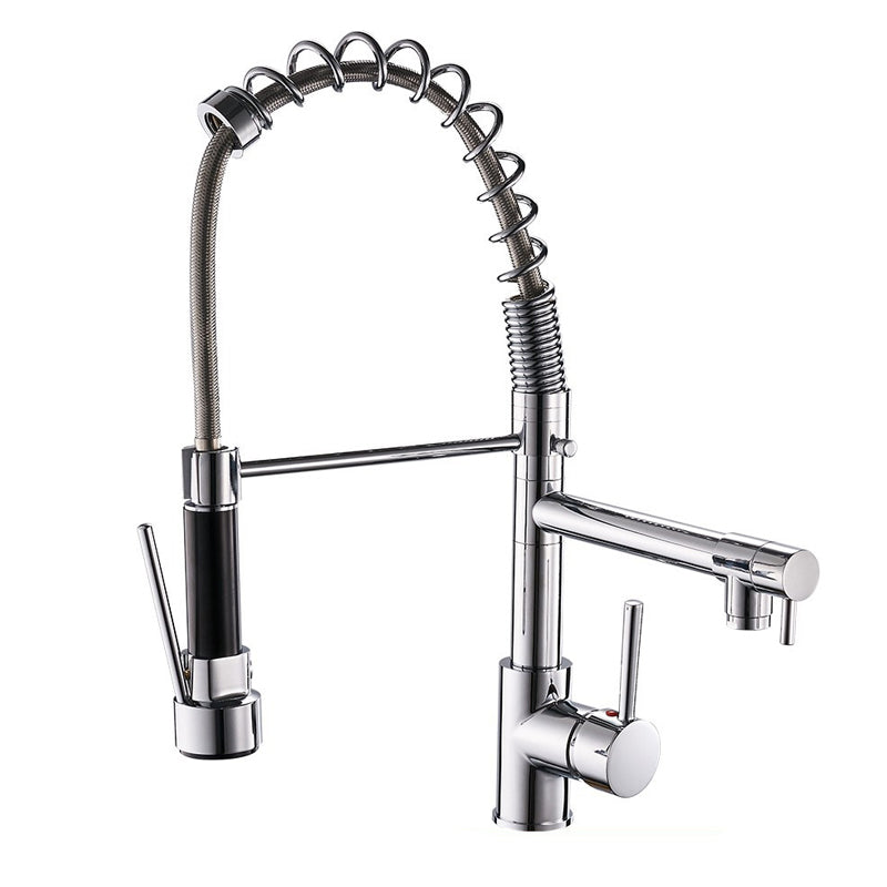 Contemporary Spring Spout Kitchen Sink Faucet Swivel Spout with Pull down Sprayer Copper Clearhalo 'Home Improvement' 'home_improvement' 'home_improvement_kitchen_faucets' 'Kitchen Faucets' 'Kitchen Remodel & Kitchen Fixtures' 'Kitchen Sinks & Faucet Components' 'kitchen_faucets' 6977908