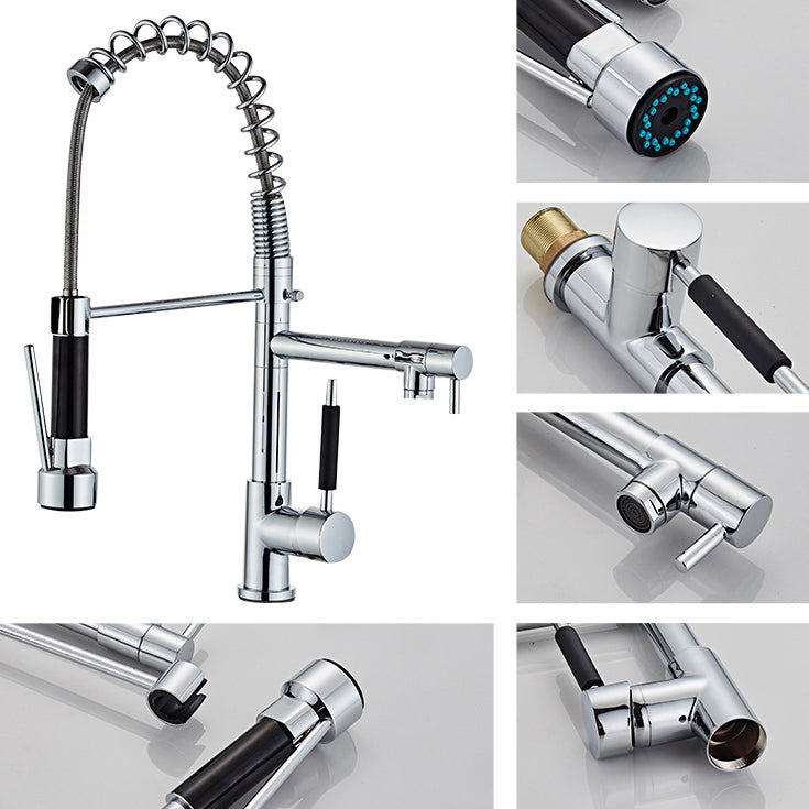 Contemporary Spring Spout Kitchen Sink Faucet Swivel Spout with Pull down Sprayer Clearhalo 'Home Improvement' 'home_improvement' 'home_improvement_kitchen_faucets' 'Kitchen Faucets' 'Kitchen Remodel & Kitchen Fixtures' 'Kitchen Sinks & Faucet Components' 'kitchen_faucets' 6977909
