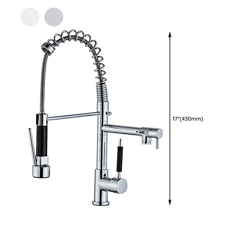 Contemporary Spring Spout Kitchen Sink Faucet Swivel Spout with Pull down Sprayer Clearhalo 'Home Improvement' 'home_improvement' 'home_improvement_kitchen_faucets' 'Kitchen Faucets' 'Kitchen Remodel & Kitchen Fixtures' 'Kitchen Sinks & Faucet Components' 'kitchen_faucets' 6977918