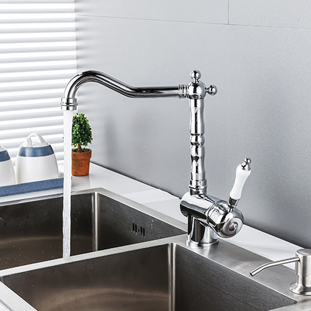 Traditional Kitchen Bar Faucet Gooseneck 1-Hole Kitchen Faucets Clearhalo 'Home Improvement' 'home_improvement' 'home_improvement_kitchen_faucets' 'Kitchen Faucets' 'Kitchen Remodel & Kitchen Fixtures' 'Kitchen Sinks & Faucet Components' 'kitchen_faucets' 6977922
