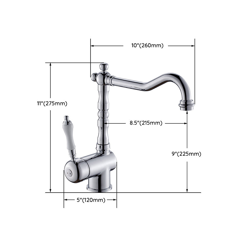 Traditional Kitchen Bar Faucet Gooseneck 1-Hole Kitchen Faucets Clearhalo 'Home Improvement' 'home_improvement' 'home_improvement_kitchen_faucets' 'Kitchen Faucets' 'Kitchen Remodel & Kitchen Fixtures' 'Kitchen Sinks & Faucet Components' 'kitchen_faucets' 6977929