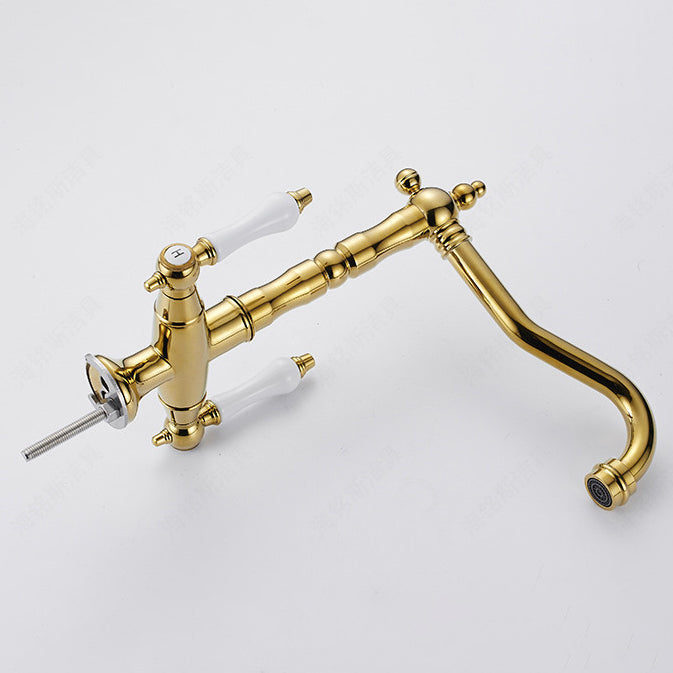 Traditional Kitchen Faucet Swivel Spout Gooseneck Double Handle Standard Kitchen Faucets Clearhalo 'Home Improvement' 'home_improvement' 'home_improvement_kitchen_faucets' 'Kitchen Faucets' 'Kitchen Remodel & Kitchen Fixtures' 'Kitchen Sinks & Faucet Components' 'kitchen_faucets' 6977936