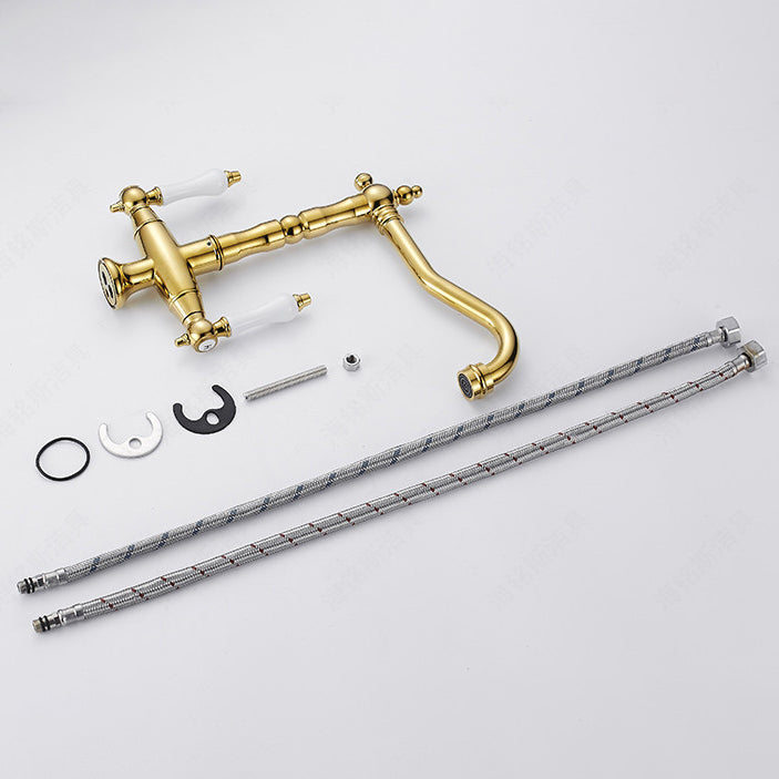 Traditional Kitchen Faucet Swivel Spout Gooseneck Double Handle Standard Kitchen Faucets Clearhalo 'Home Improvement' 'home_improvement' 'home_improvement_kitchen_faucets' 'Kitchen Faucets' 'Kitchen Remodel & Kitchen Fixtures' 'Kitchen Sinks & Faucet Components' 'kitchen_faucets' 6977939